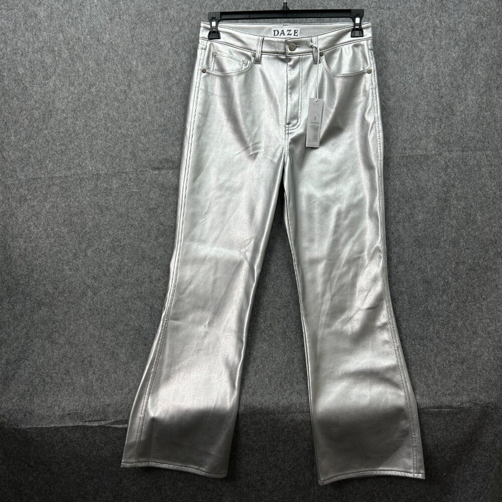 Daze Soho High Rise Ankle Flare Flash Faux Leather Pants Women's Size 29 NWT